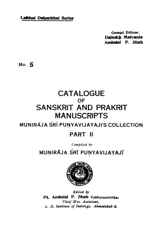 Cover of Catalogue of Sanskrit & Prakrit Manuscripts — Part II